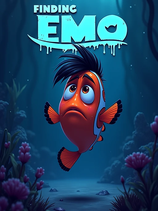 Finding Nemo parody poster with emo clownfish.